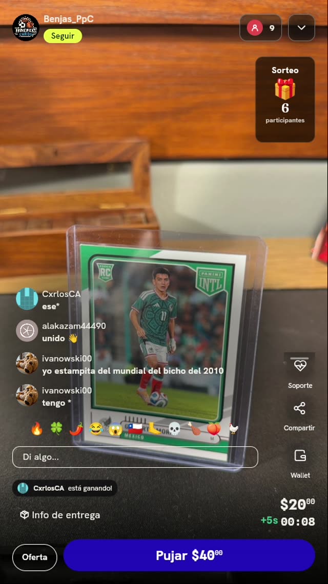 Tarjeta Gilberto Mora Panini INTL México