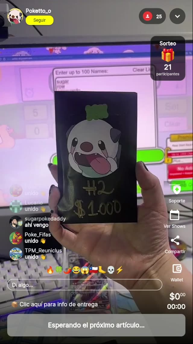 Sorteo Carta Pokémon $1000 pesos