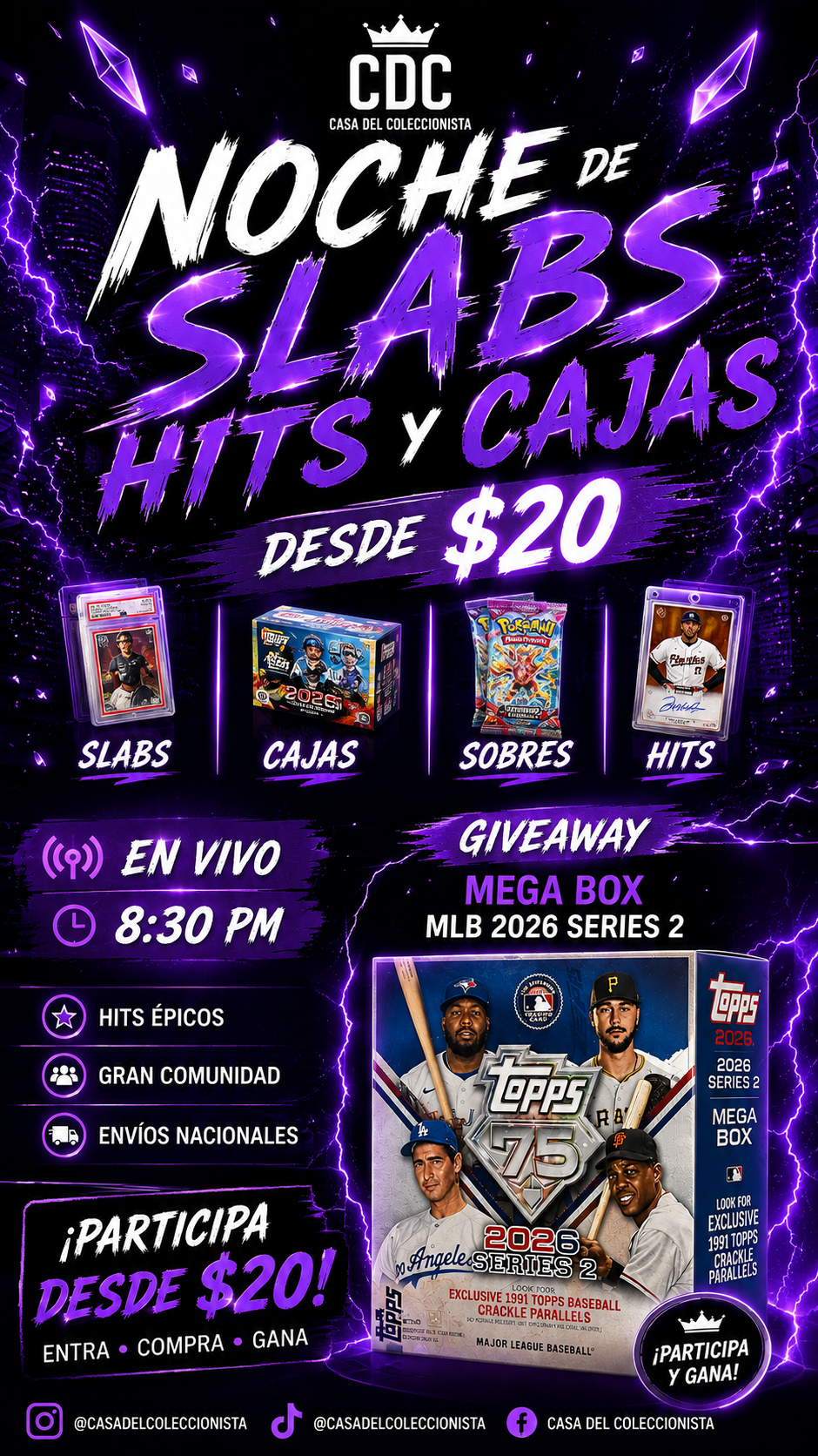 🔥 Noche de SLABS 🏆 NFL, NBA, Soccer, MLB, TODO