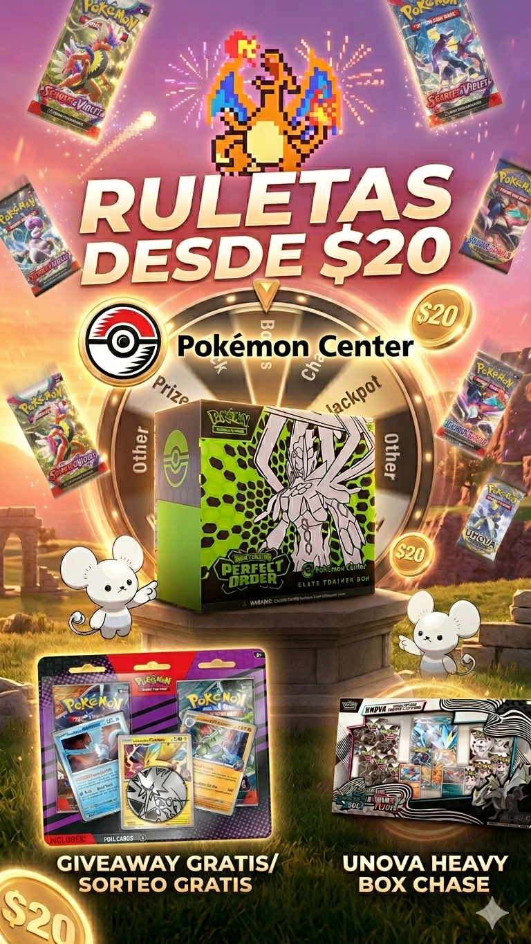 ◓⃙ POKEMON CENTER ETB! 🎁🔥 | RULETA DESDE 20 | UNOVA HEAVY BOX, PRISMATIC, JOURNEY Y MÁS 🔥🎡
