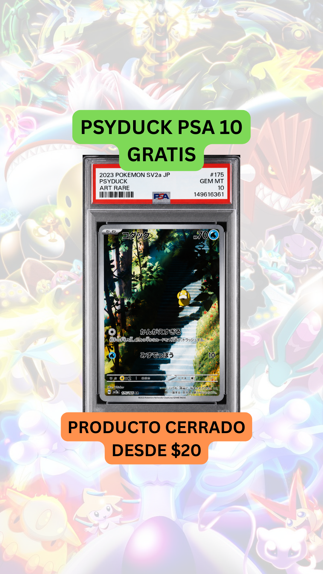 🚨Producto cerrado desde $20🚨PSYDUCK PSA 10 GRATIS