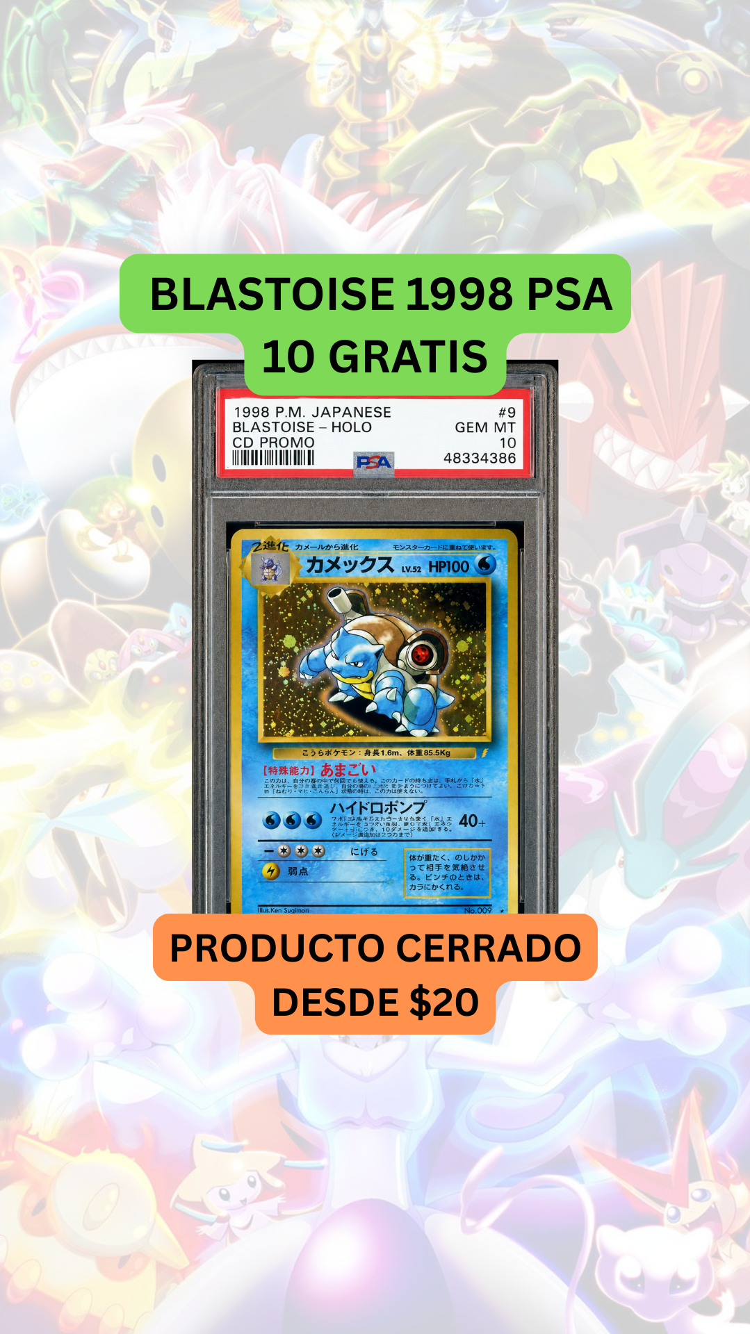 🚨PRODUCTO CERRADO DESDE $20🚨BLASTOISE 1998 PSA 10 GRATIS