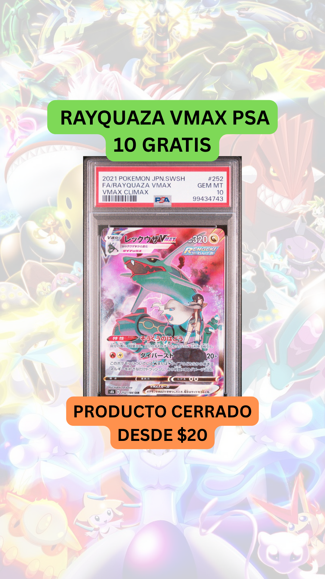🚨PRODUCTO DESDE $20🚨RAYQUAZA PSA 10 GRATIS