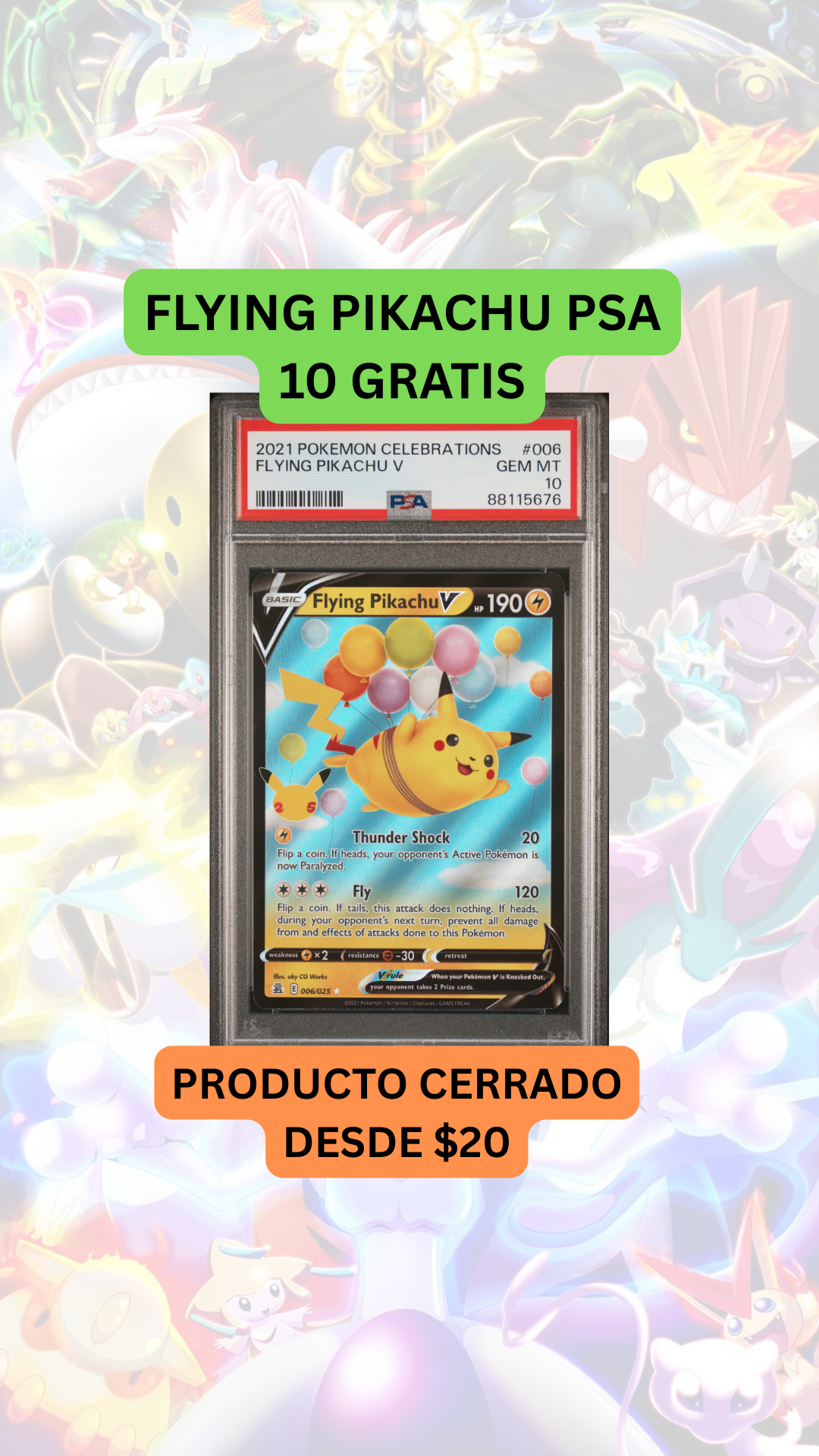 🚨PRODUCTO CERRADO DESDE $20🚨 PIKACHU PSA 10 GRATIS
