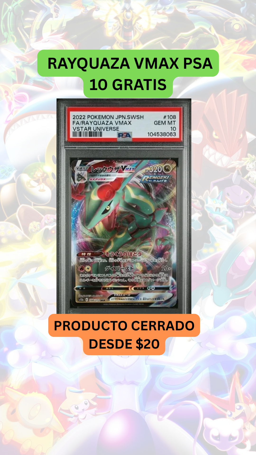 🚨PRODUCTO CERRADO desde $20🚨RAYQUAZA PSA 10 GRATIS