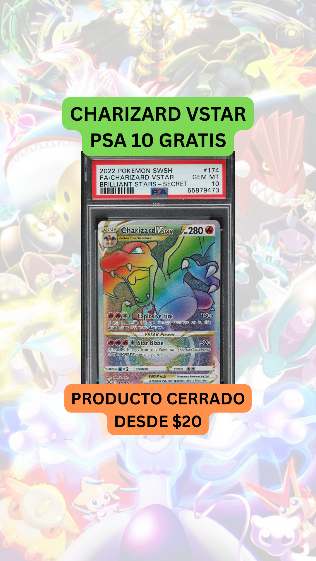 🚨PRODUCTO DESDE $20🚨CHARIZARD VSTAR PSA 10 GRATIS