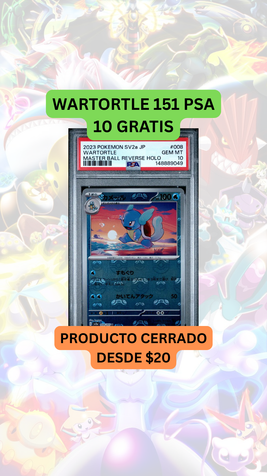 🚨PRODUCTO DESDE $20🚨WARTORTLE 151 PSA 10 GRATIS
