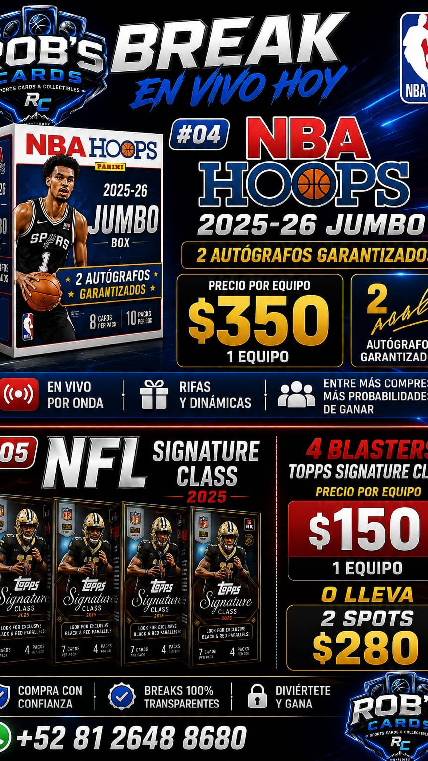 Jumbo Box 2 autos NBA HOOPS + 4 Blasters Signature NFL