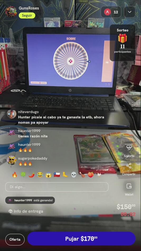 Tiro de ruleta por sobre Pokémon TCG