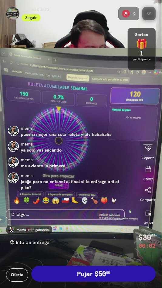 Lugar en Ruleta Acumulable Semanal