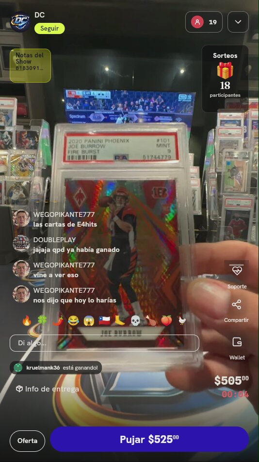 Carta Joe Burrow Panini Phoenix PSA 9