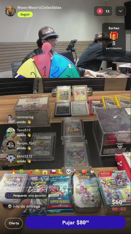Dinámica de ruleta por cartas Pokémon