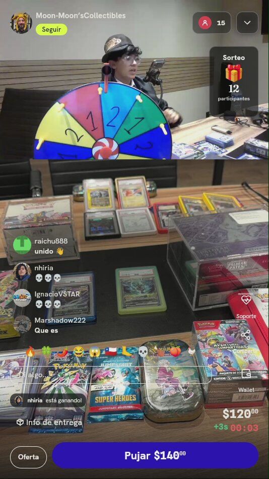 Subasta de cartas y sobres Pokémon TCG