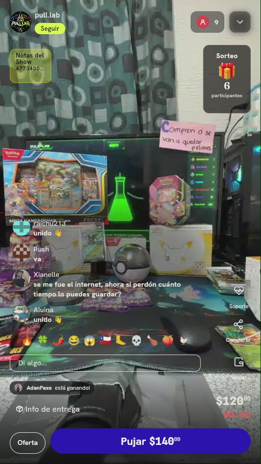Subasta Pokémon TCG en vivo