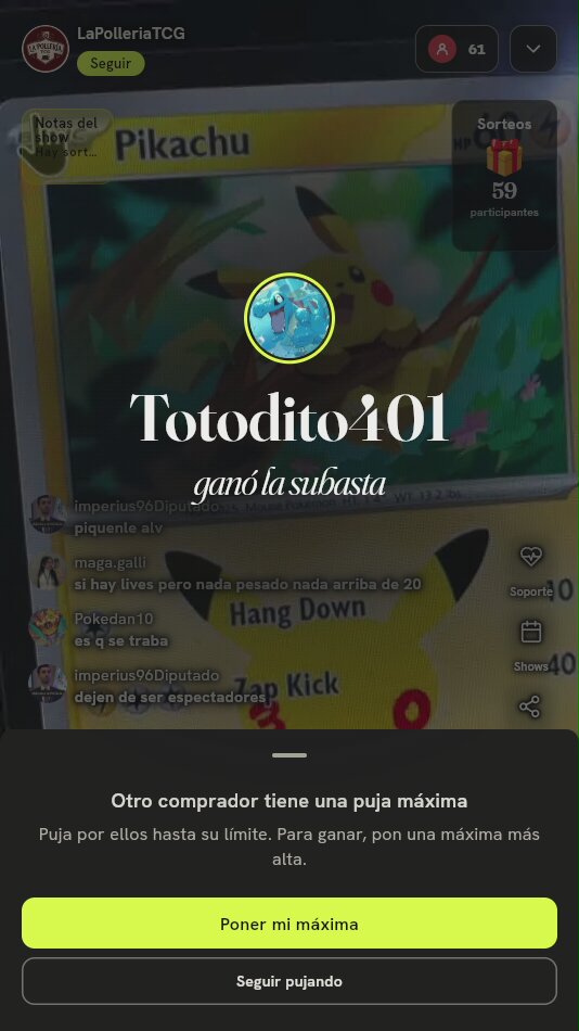 Carta Pikachu Hang Down