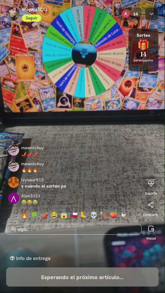 Giro en ruleta de sobres Pokémon