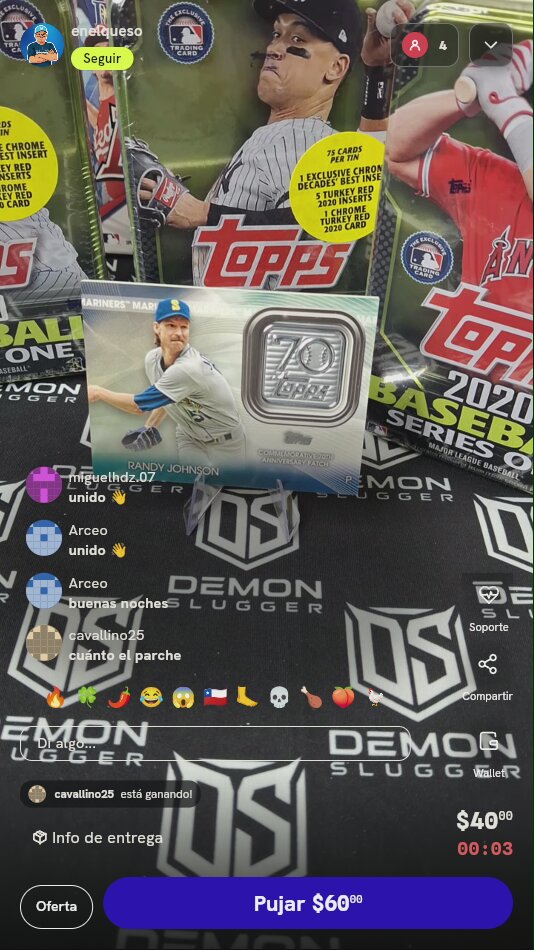 Tarjeta Topps 2021 Randy Johnson Patch