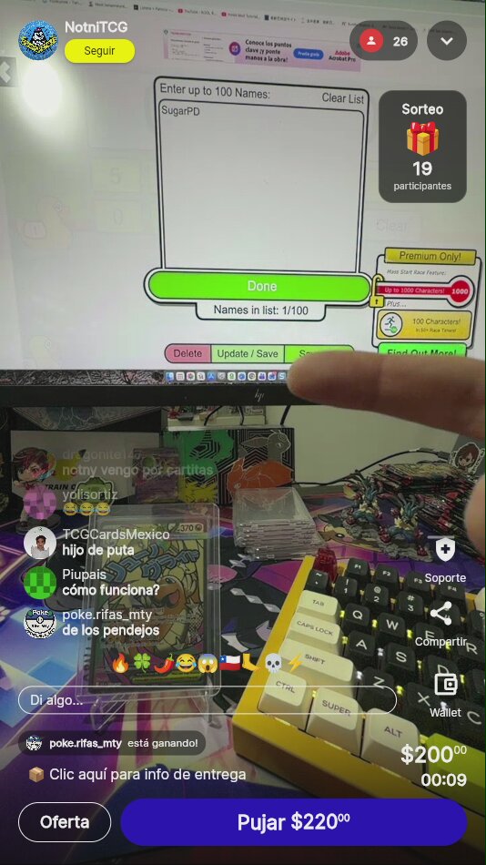 Carta Pokémon en subasta/rifa