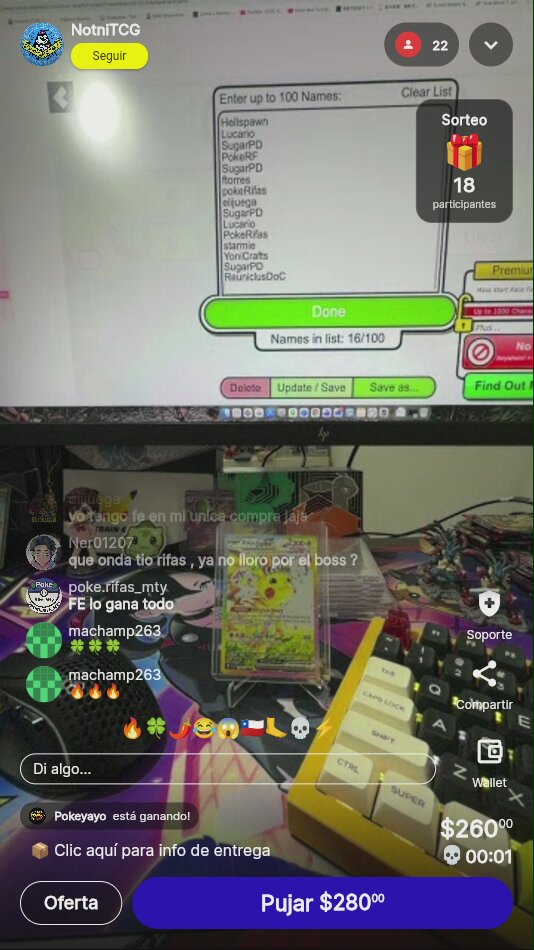 Rifa de Carta Pikachu Pokémon