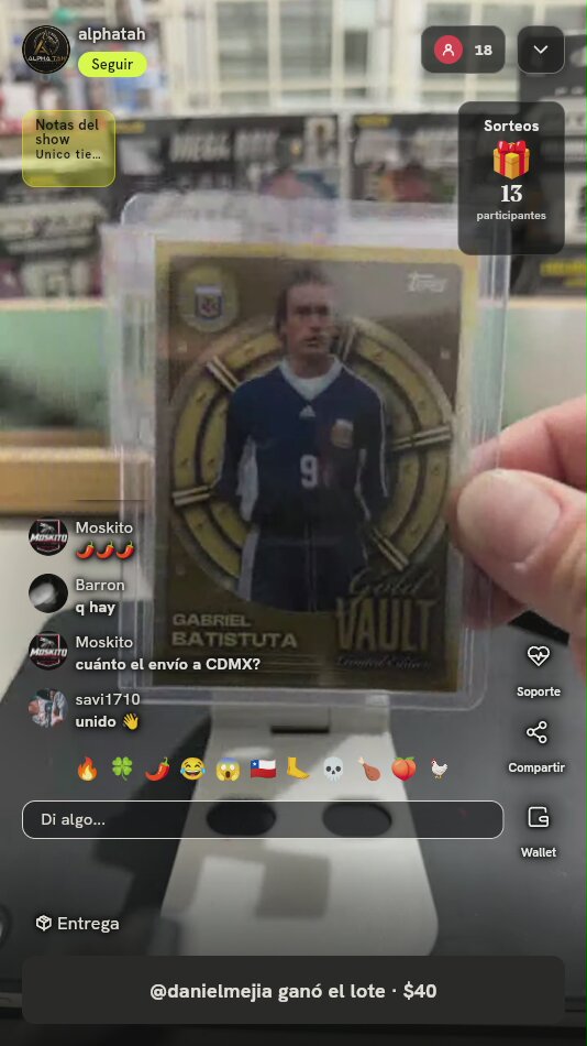 Carta Gabriel Batistuta Topps Gold Vault