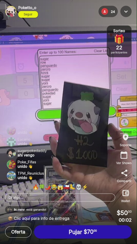 Sorteo Carta Pokémon $1000 pesos