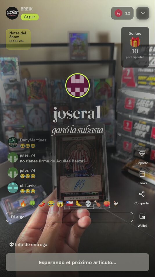 Carta Panini Obsidian Álex Baena Auto